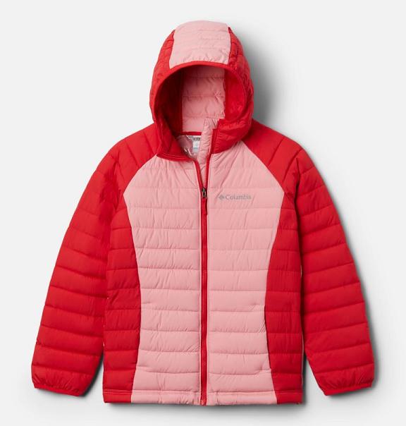 Columbia Powder Lite Hooded Jacket Red Pink For Girls NZ47693 New Zealand